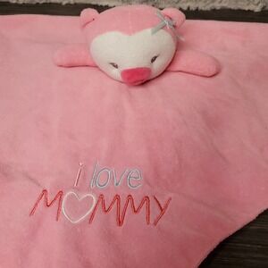 Baby Starters Pink Penquin I Love Mommy Security Blanket Lovey Rattle Satin